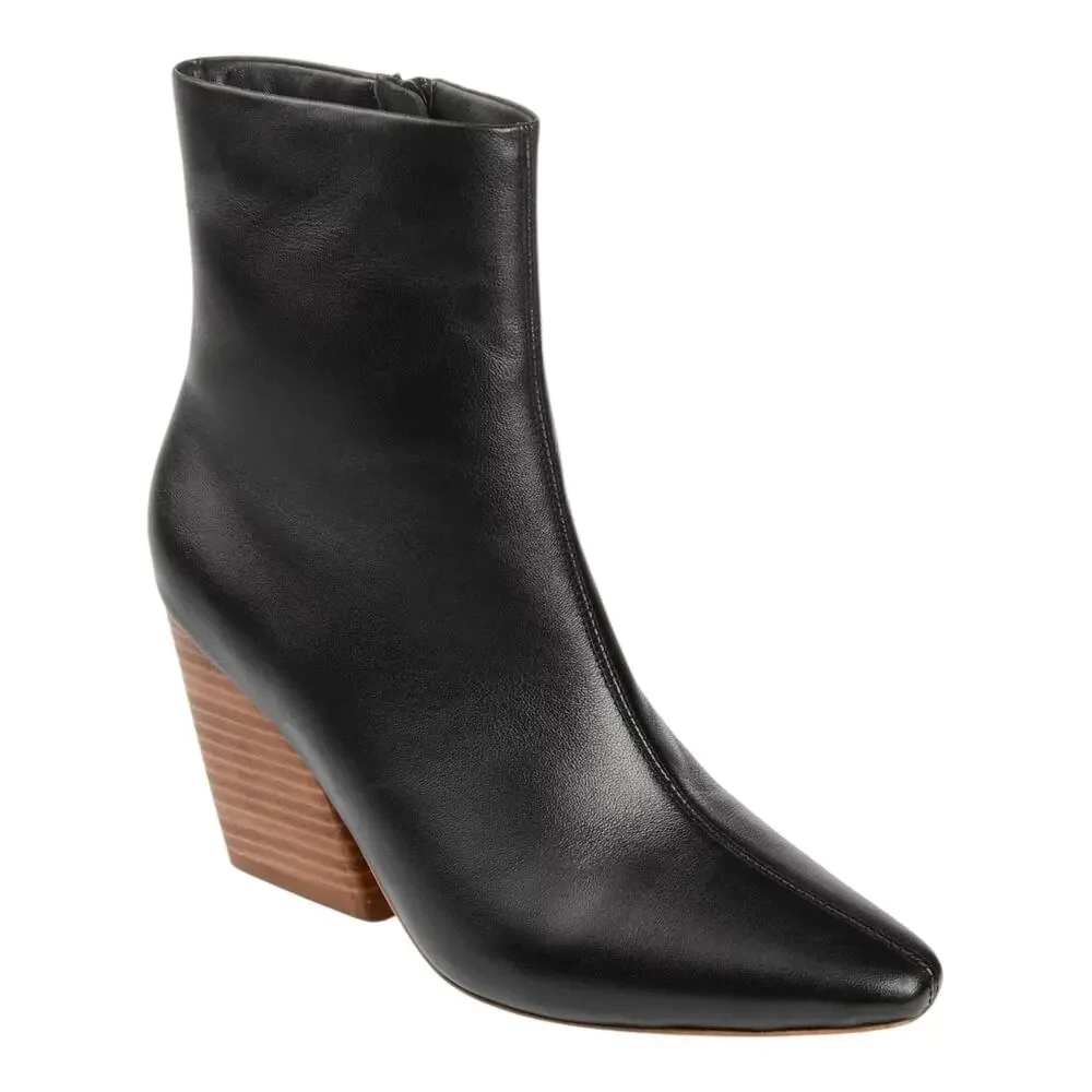 Journee Women's Hydra Angular Leather High Heel Booties Black Size 7 1/2